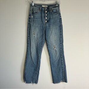 Eunina Size 3 Women's Straight Jeans Crop High Rise Distressed Button Fly Used